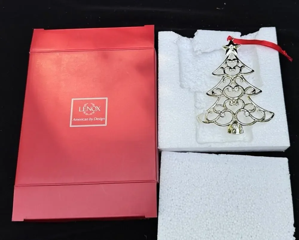 Lenox Sparkle And Scroll SILVERPLATED JEWELED Christmas Tree Ornament MIB -S1T